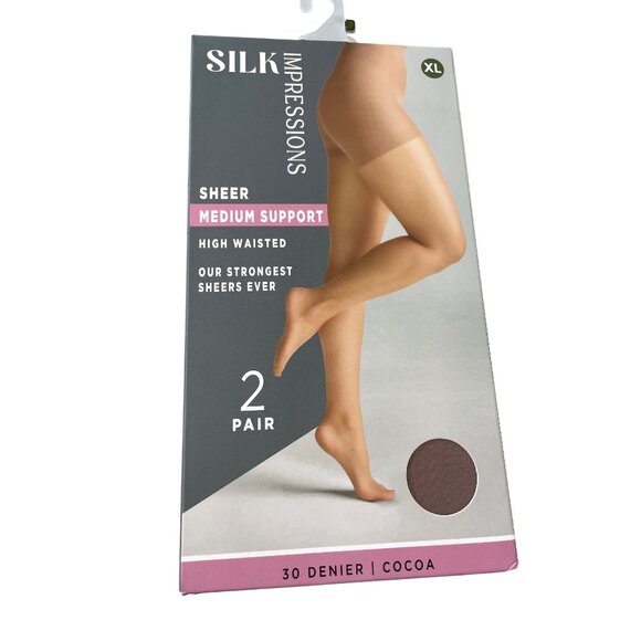 Silk Impressions Pantyhose Size XL Sheer Support Cocoa Brown 30 Denier 2Pair NEW - Picture 1 of 6